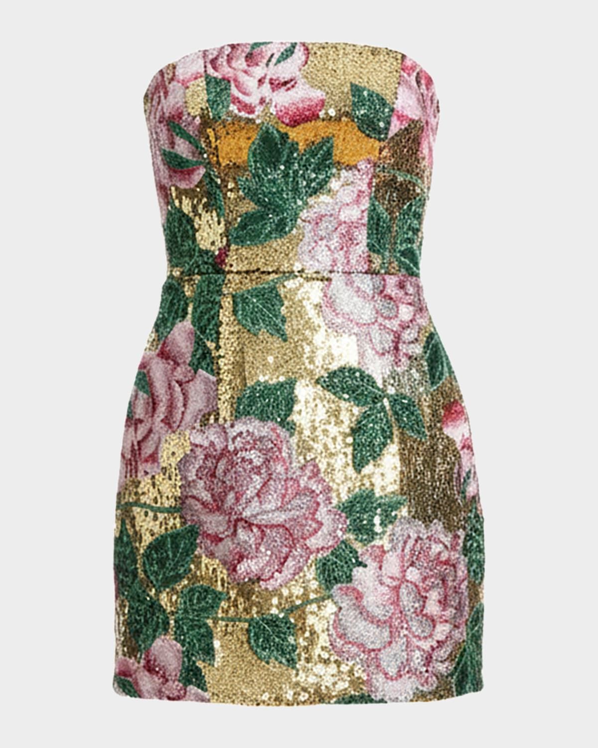 Scottie Floral-Embroidered Sequin Mini Dress