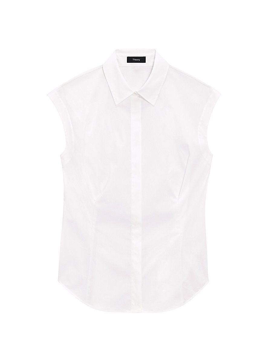 Women's Cotton Cap-Sleeve Fitted Top - White - Size Large