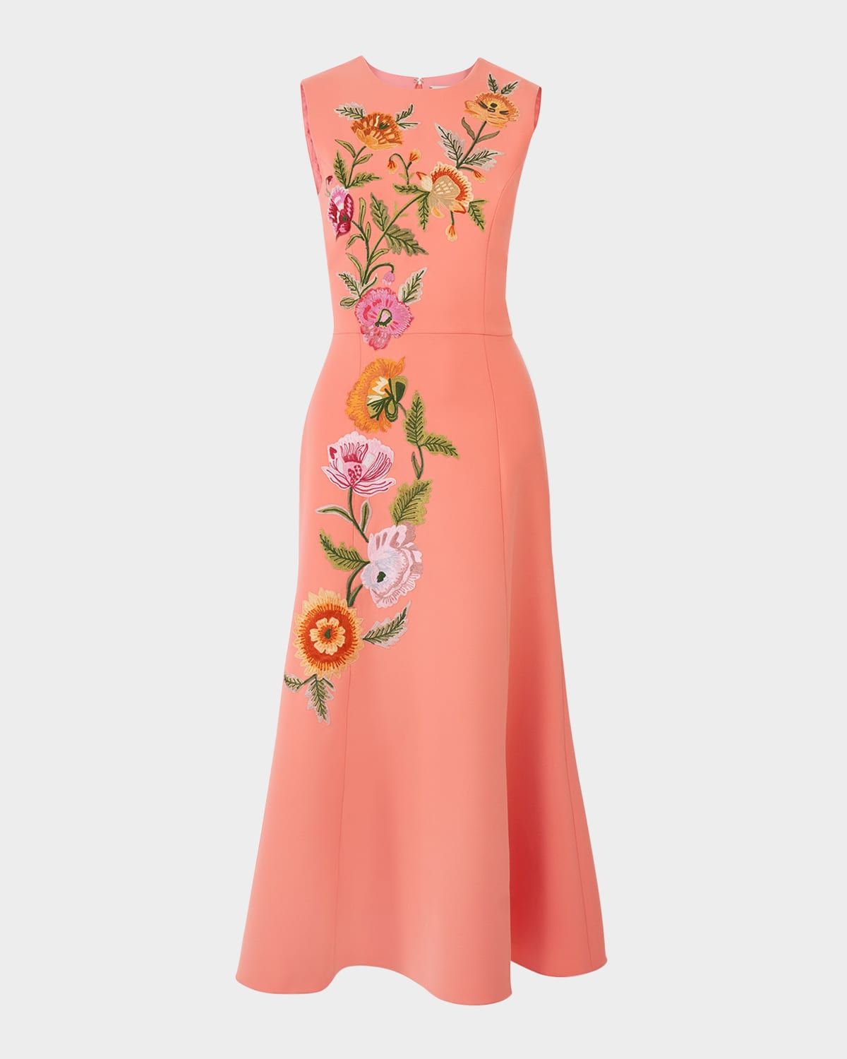 Floral Embroidered Sleeveless Midi Dress