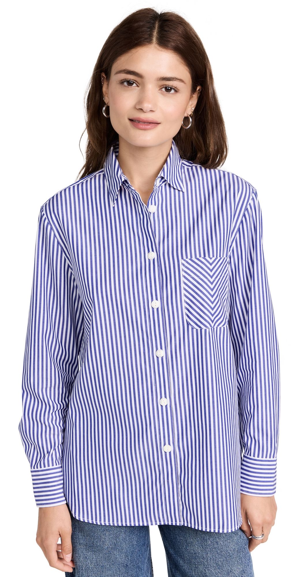 rag & bone ICON Maxine Button Down Shirt Blue Stripe L