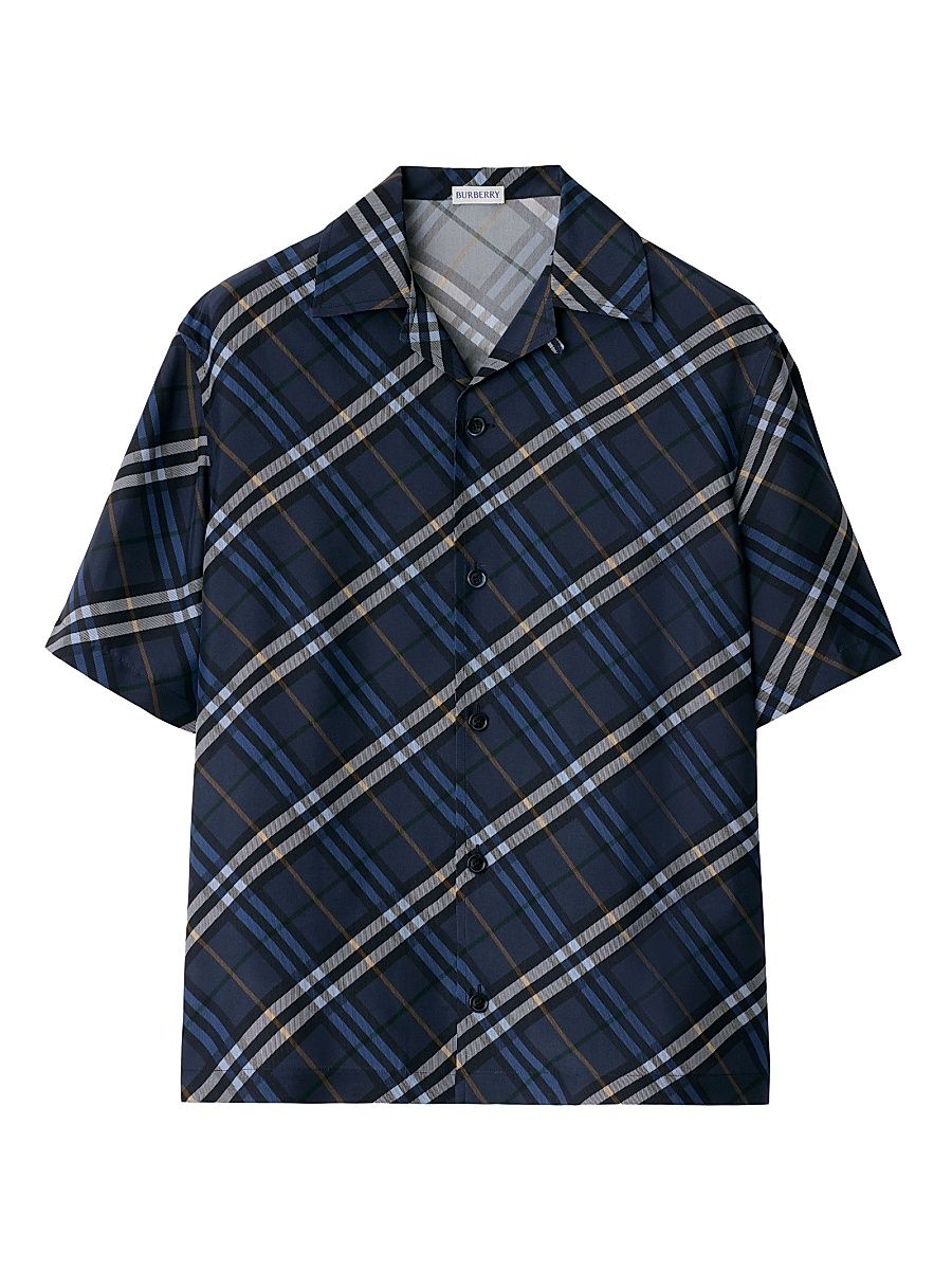 Men's Check Silk Camp Shirt - Ink Check - Size XL