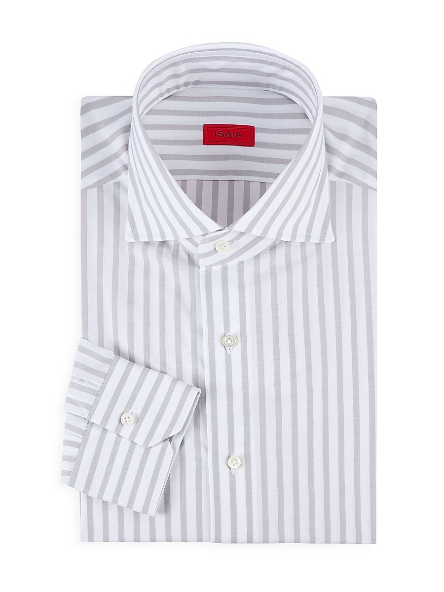 Men's Bengal Striped Cotton Shirt - White Grey - Size 18.5