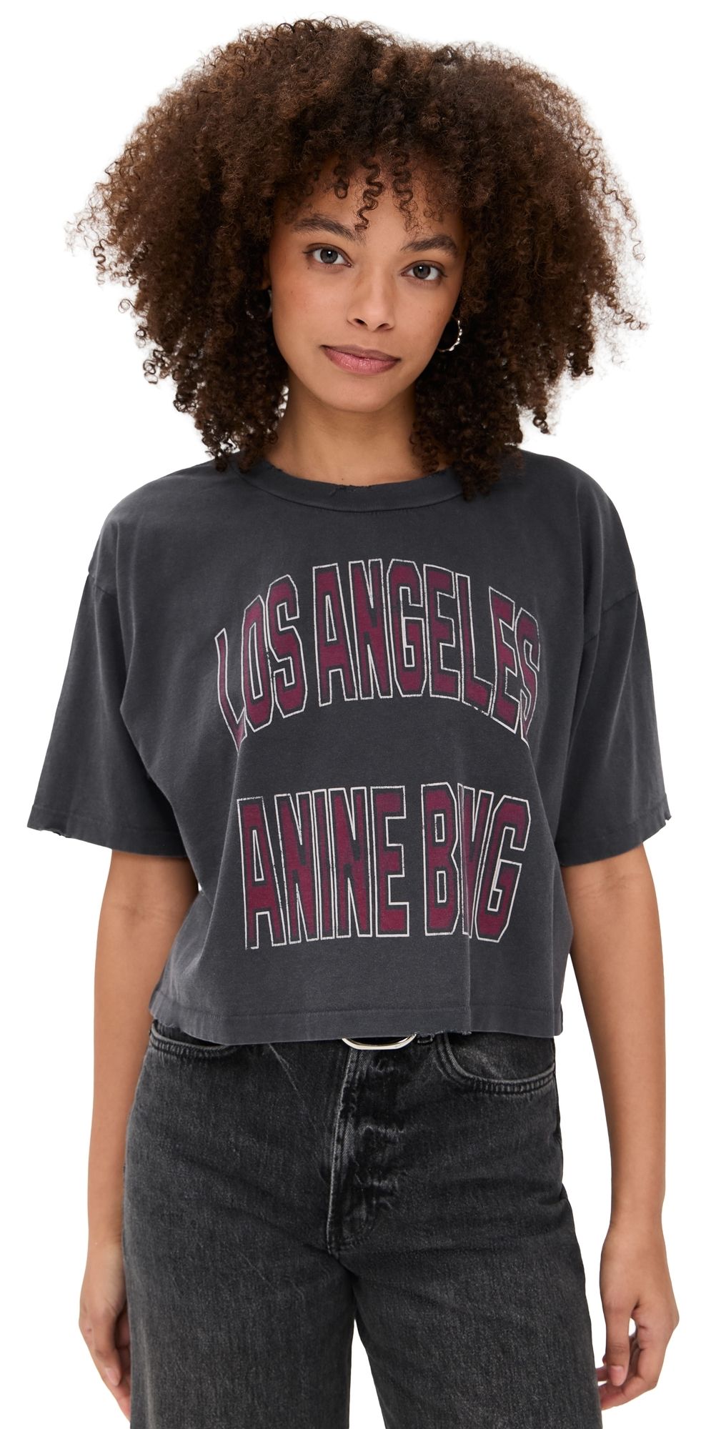 ANINE BING Johnny Cropped Tee Washed Black L