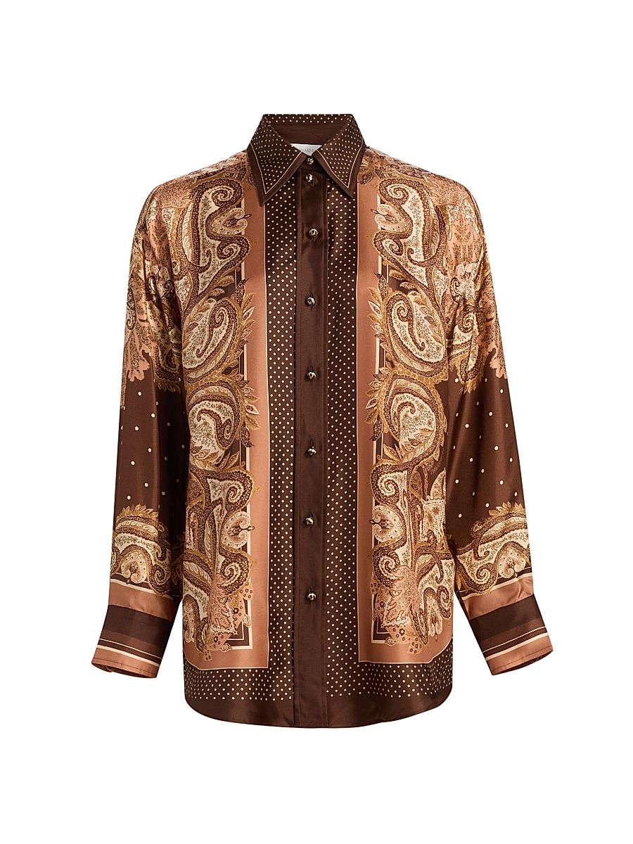 Women's Luna Printed Silk Button-Front Shirt - Caramel Paisley - Size 8