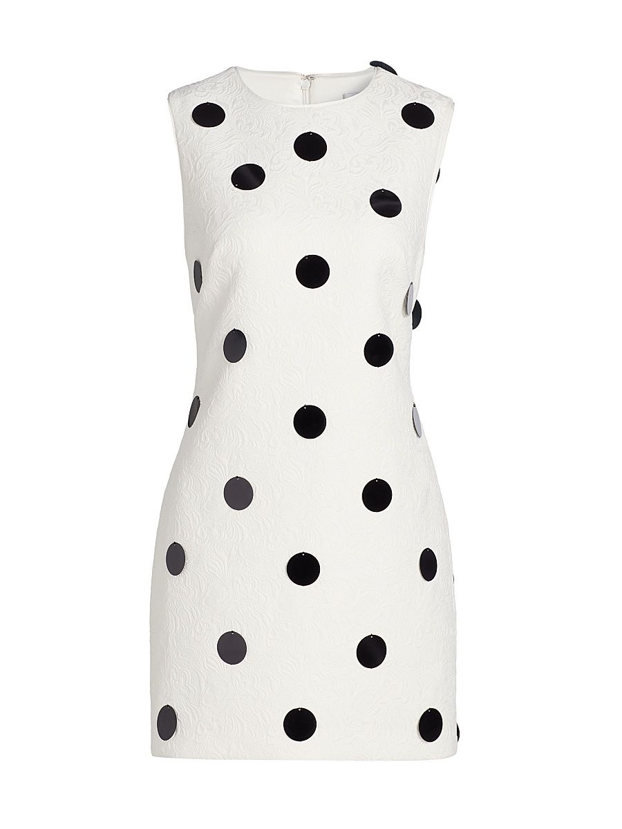 Women's Ivette Embellished Jacquard Sleeveless Minidress - White Black - Size 12