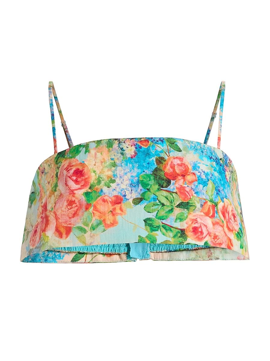 Women's Floral Linen-Cotton Crop Top - Size Large