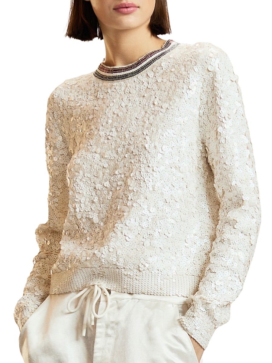 Women's Match Point Sequined Wool-Cashmere Sweater - White - Size XS