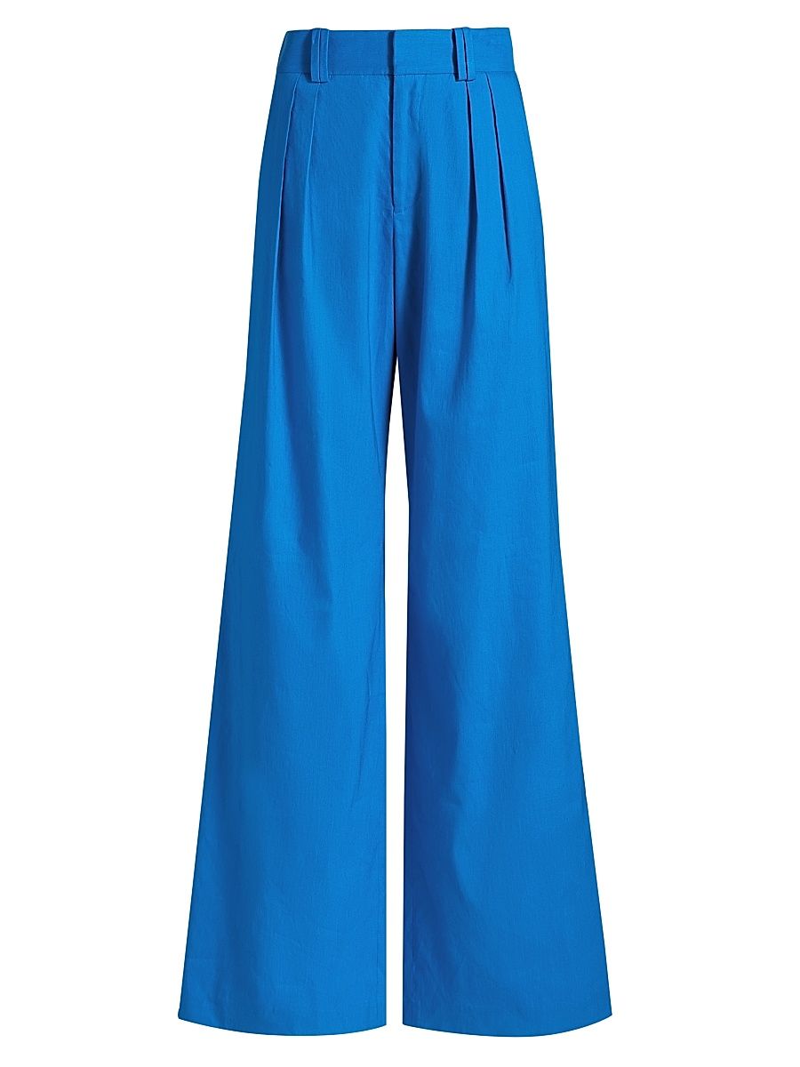 Women's Eric Linen-Blend Pleated Pants - True Blue - Size 6