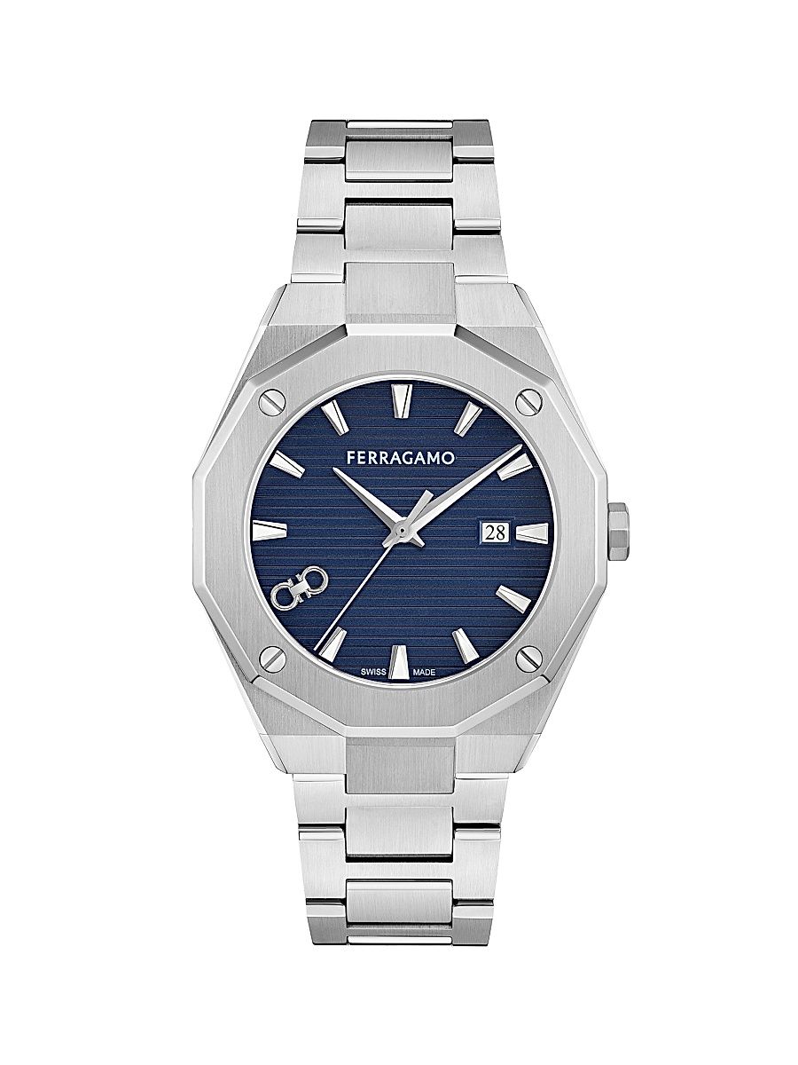 Men's Ferragamo Edge Stainless Steel Bracelet Watch/40MM - Stainless Steel Blue Dial