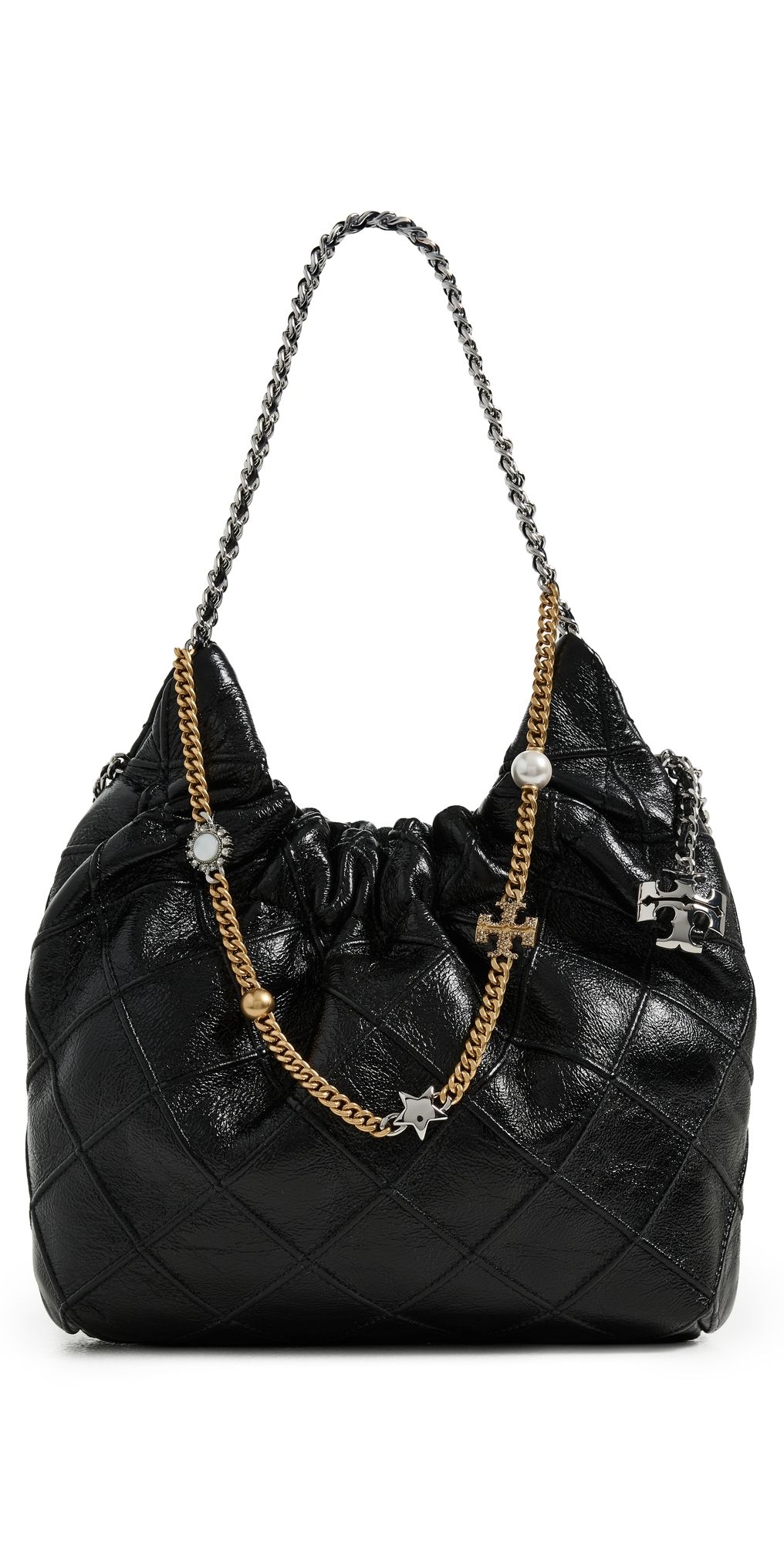 Tory Burch Fleming Distressed Mini Hobo Bag Black One Size