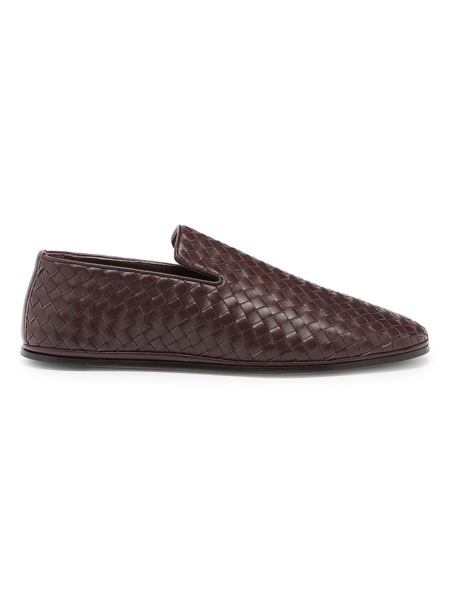Men's Sunday Intrecciato Leather Slippers - Dark Barolo - Size 12