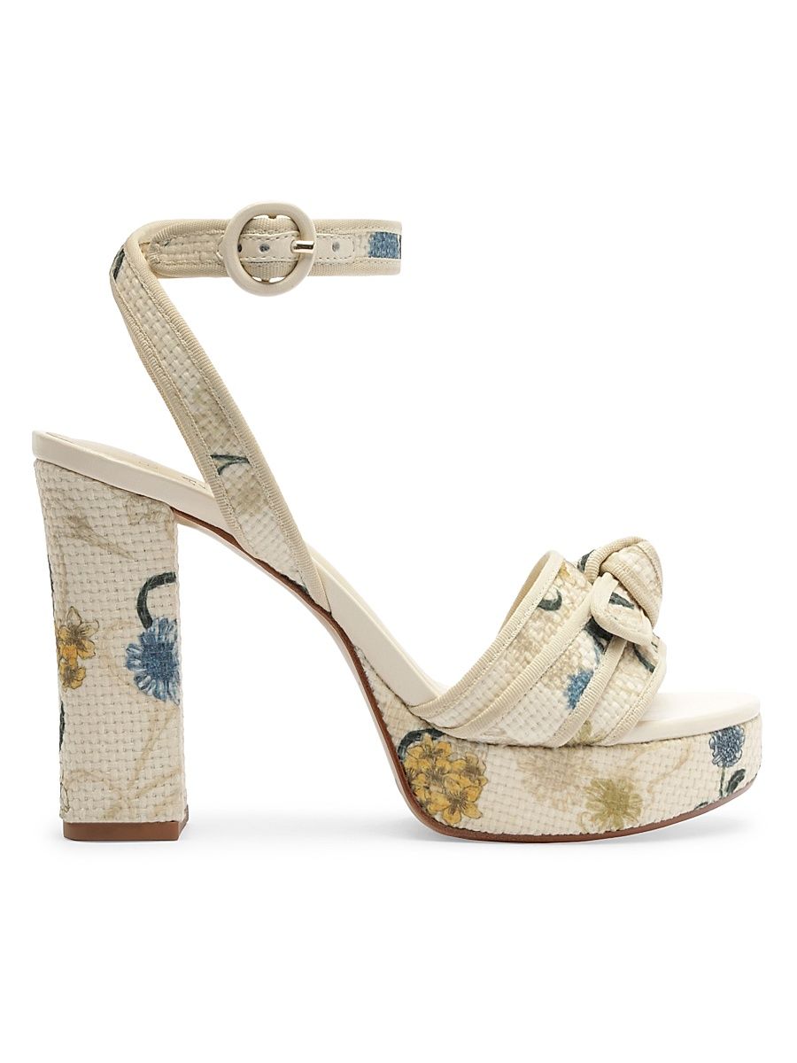 Women's Grosgrain Raffia Platform 120MM Floral Sandals - Laguna - Size 12
