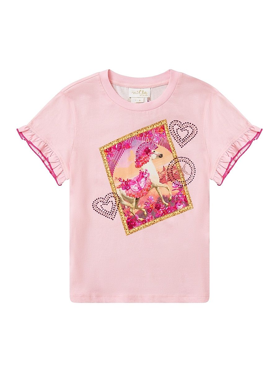 Little Girl's & Girl's Embellished Graphic Frill-Sleeve T-Shirt - Rose - Size 10