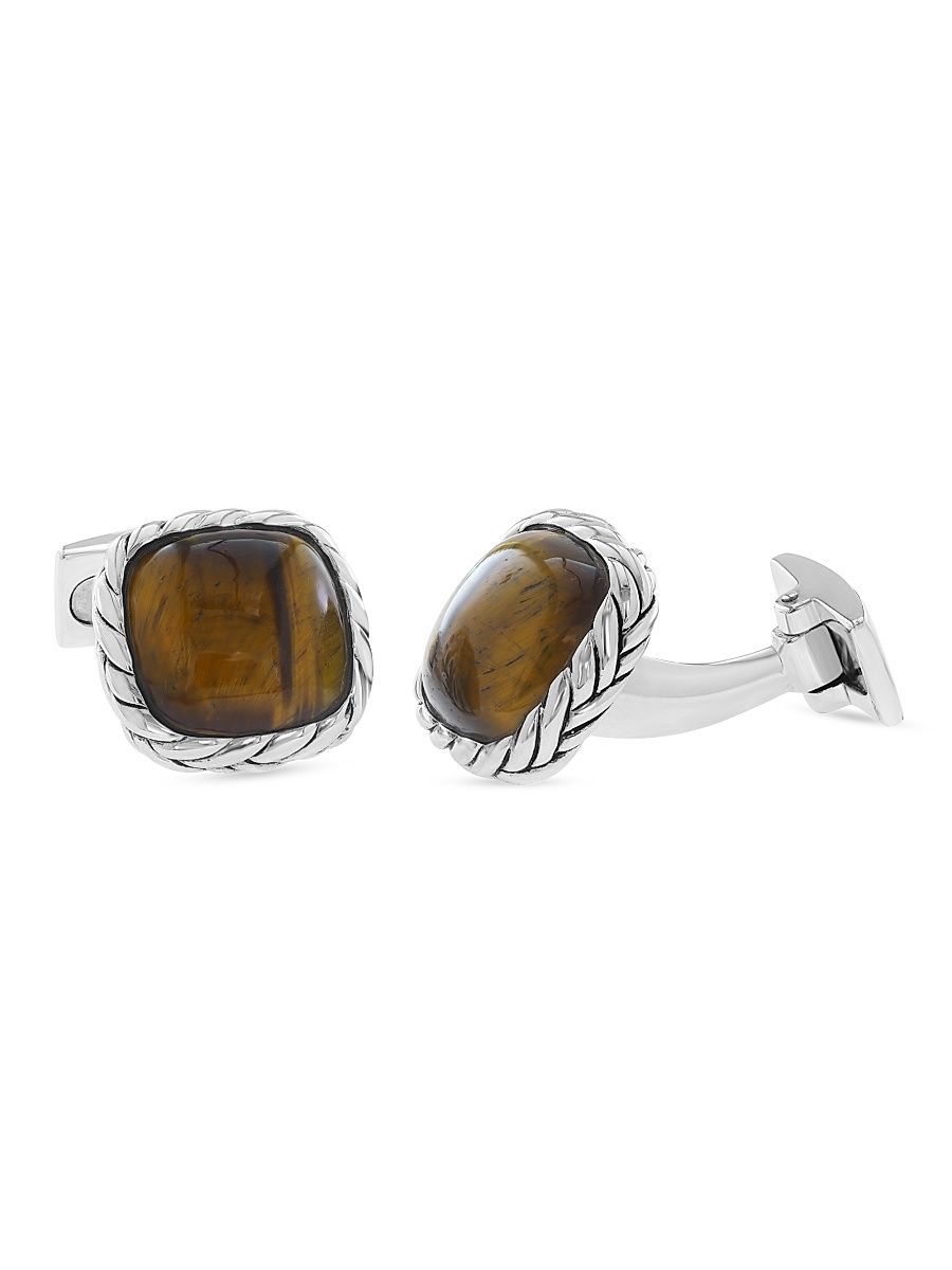 Men's Sterling Silver & Tiger's Eye Cufflinks - Sterling Silver