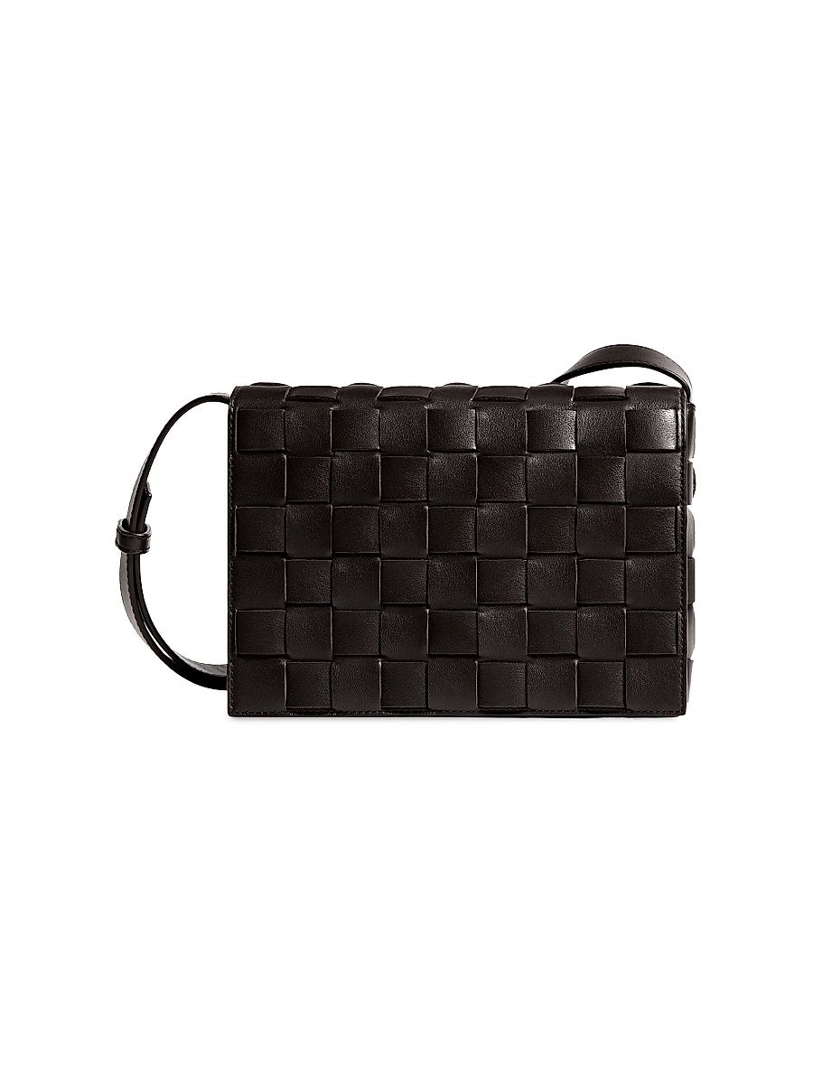 Men's Intrecciato Leather Messenger Bag - Black Silver Black