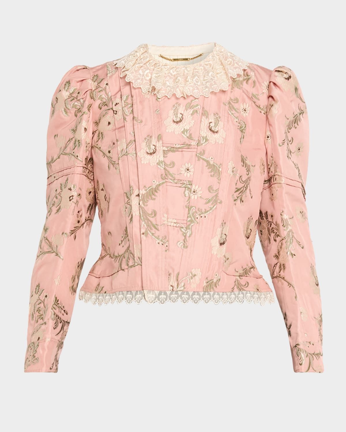 Floral-Jacquard Lace-Collar Jacket