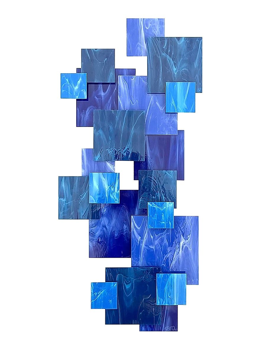 Cascade Glass & Steel Wall Sculpture - Blue
