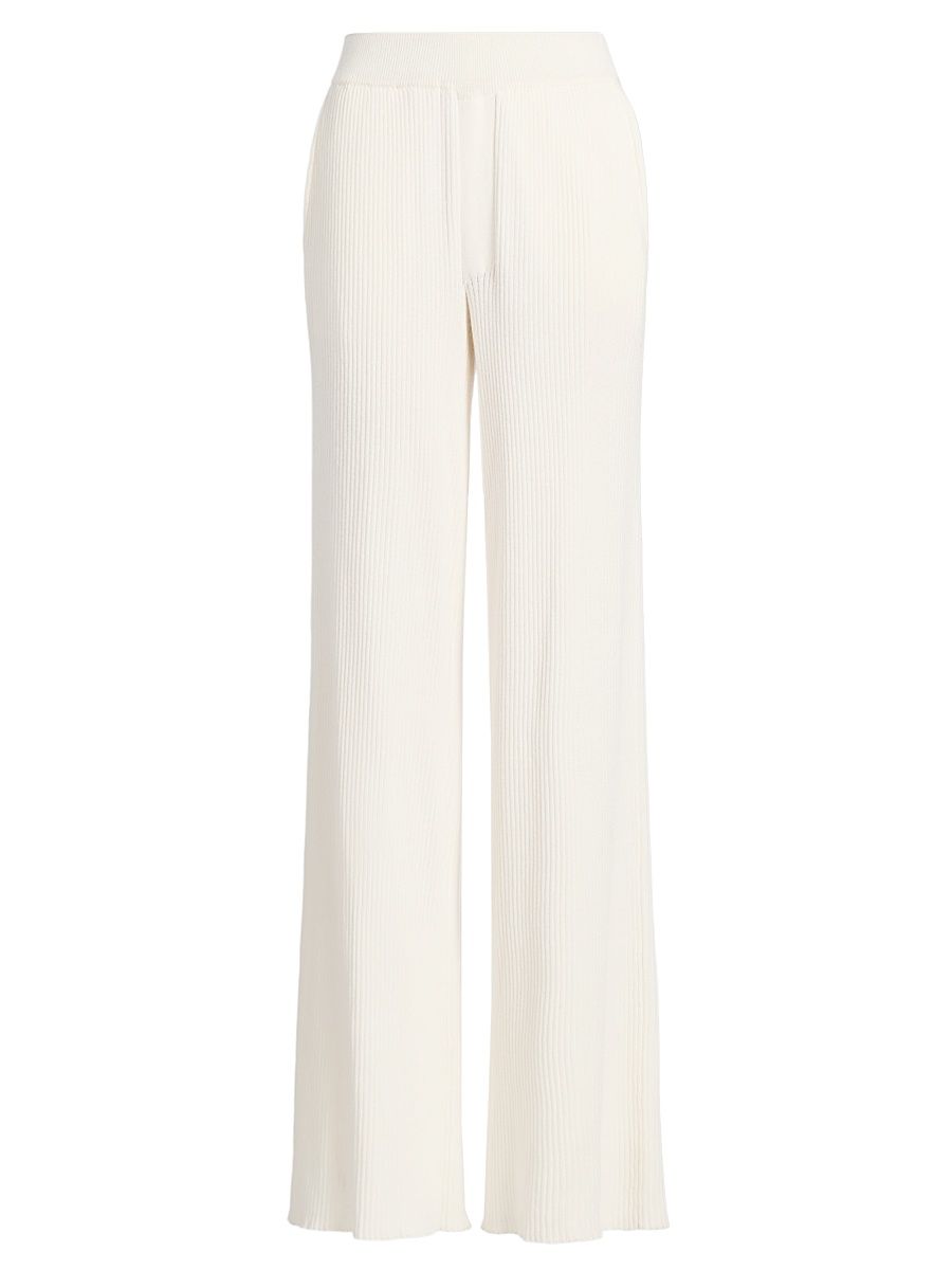 Women's Cotton-Cashmere Rib-Knit Wide-Leg Pants - White - Size XS