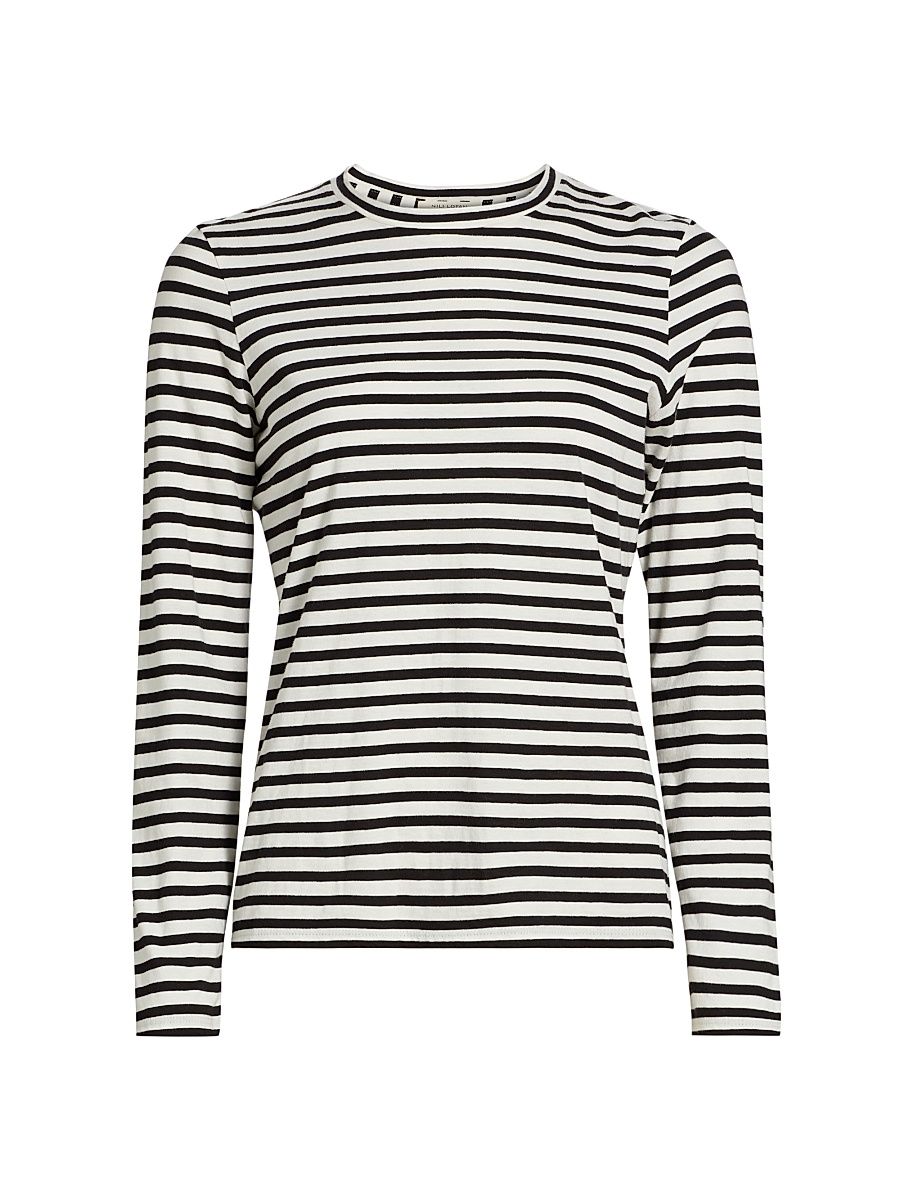 Women's Susana Striped Cotton Long-Sleeve T-Shirt - Black Ivory Stripe - Size Large