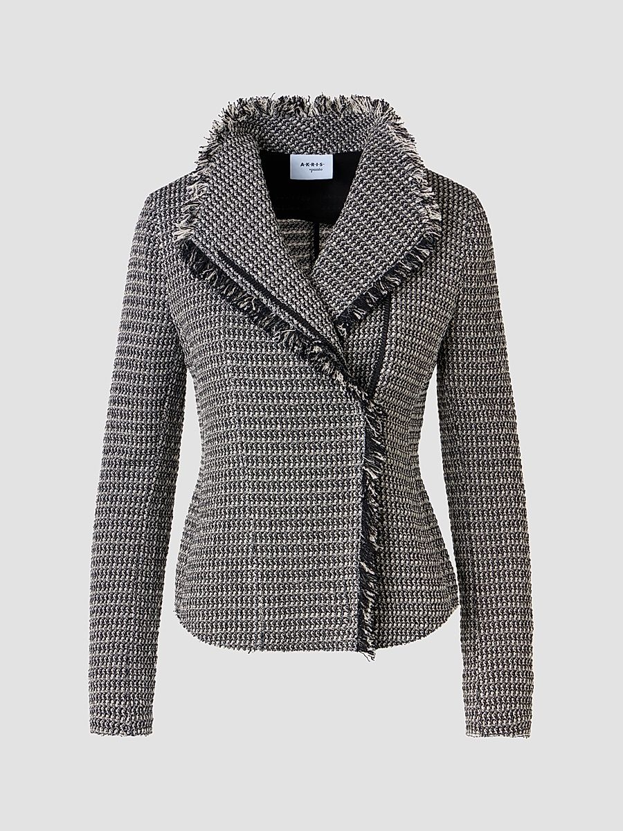 Women's Tweed Motobike Jacket - Black Cream - Size 18