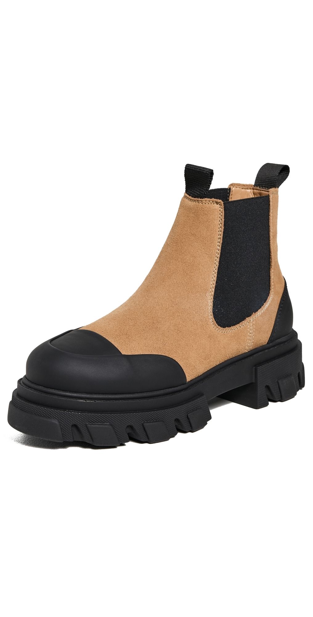 GANNI Cleated Low Chelsea Boots Suede Cognac 42