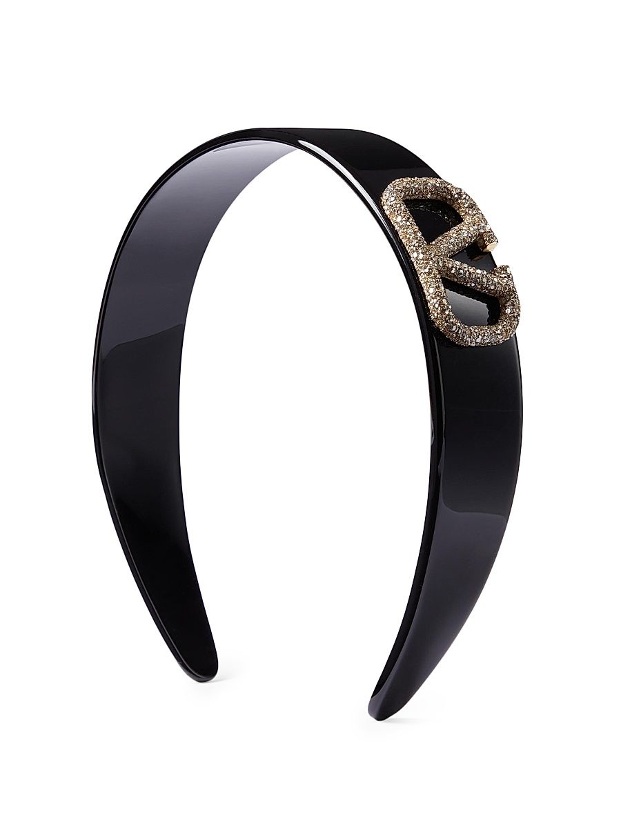 Women's VLogo Signature Resin, Metal and Swarovski Crystal Hairband - Black Gold Crystal