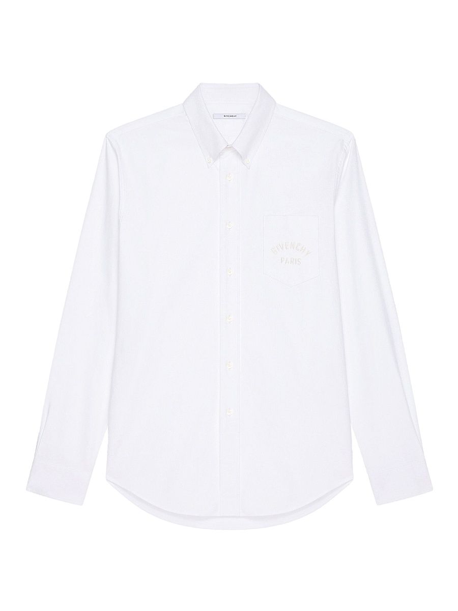 Men's Shirt in Cotton with Paris Embroidery - White - Size 15.5