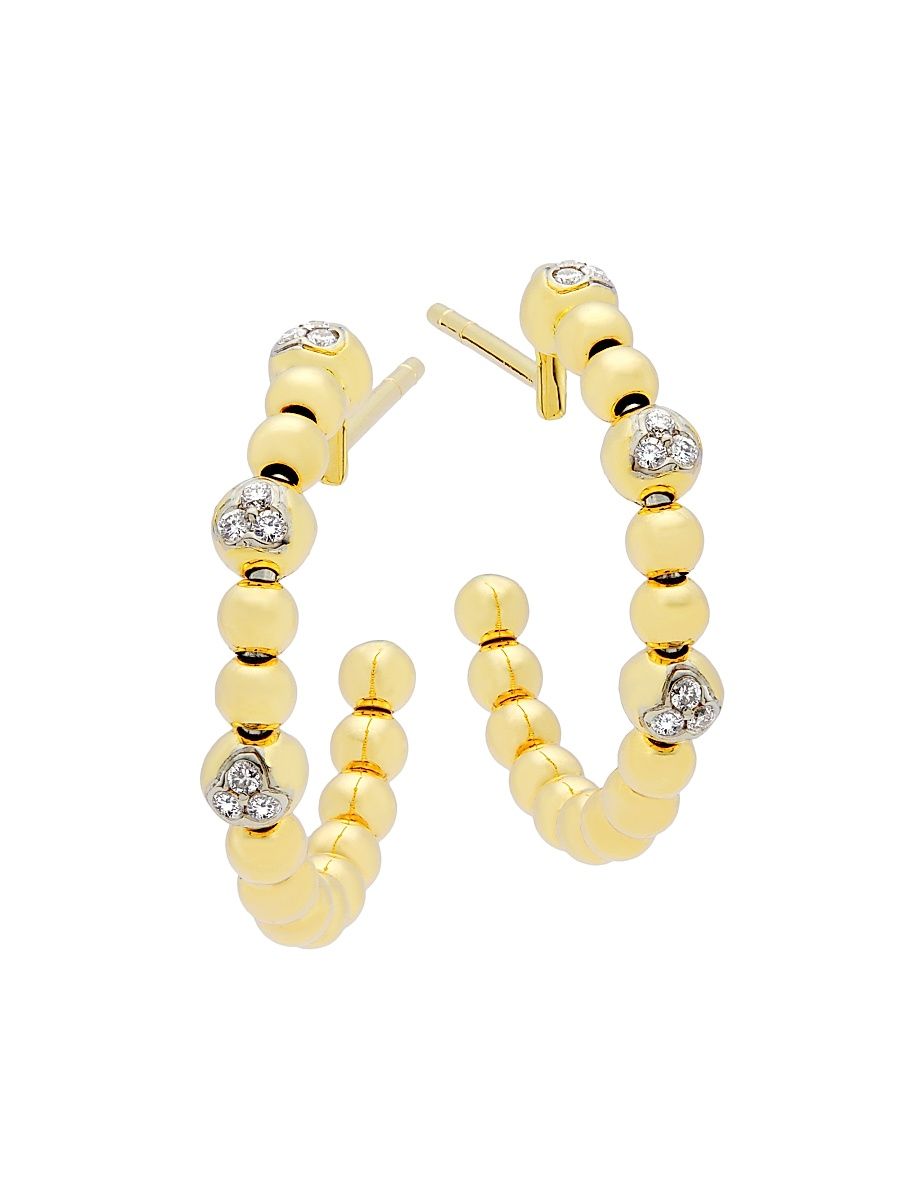 Women's 14K Yellow Gold & 0.16 TCW Diamond Beaded Hoop Earrings - Gold