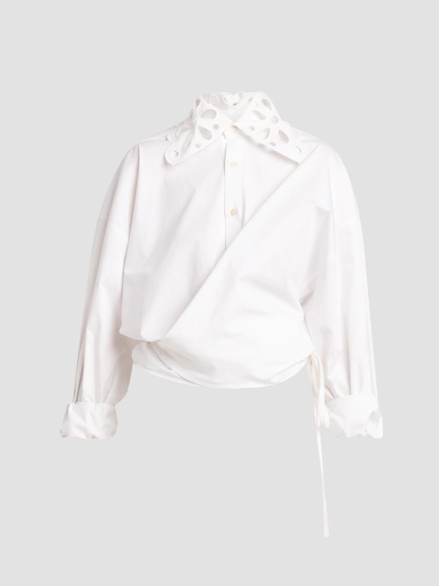 Moschino Women's Eyelet-Collar Stretch-Cotton Blouse - White - Size 2