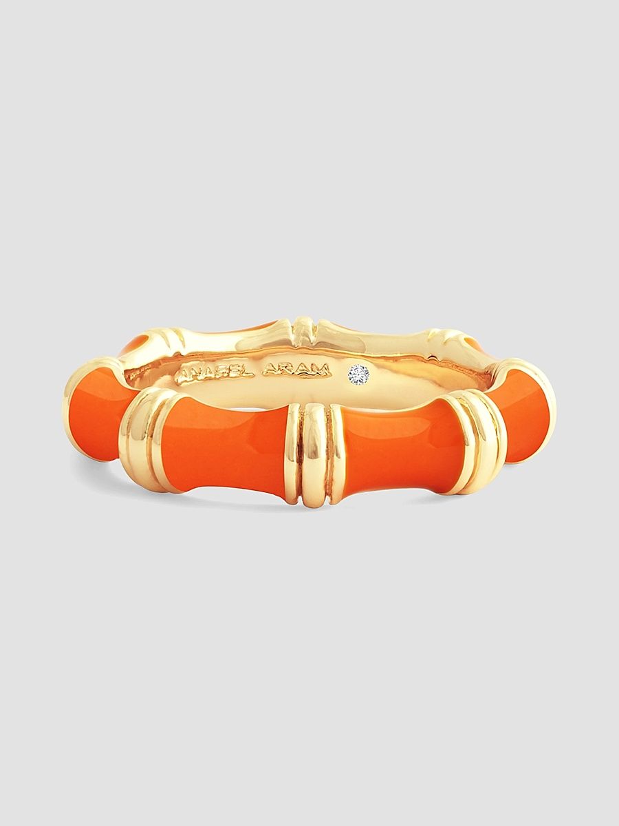 Women's Bamboo 18K-Gold-Plated & Enamel Ring - Clementine - Size 7