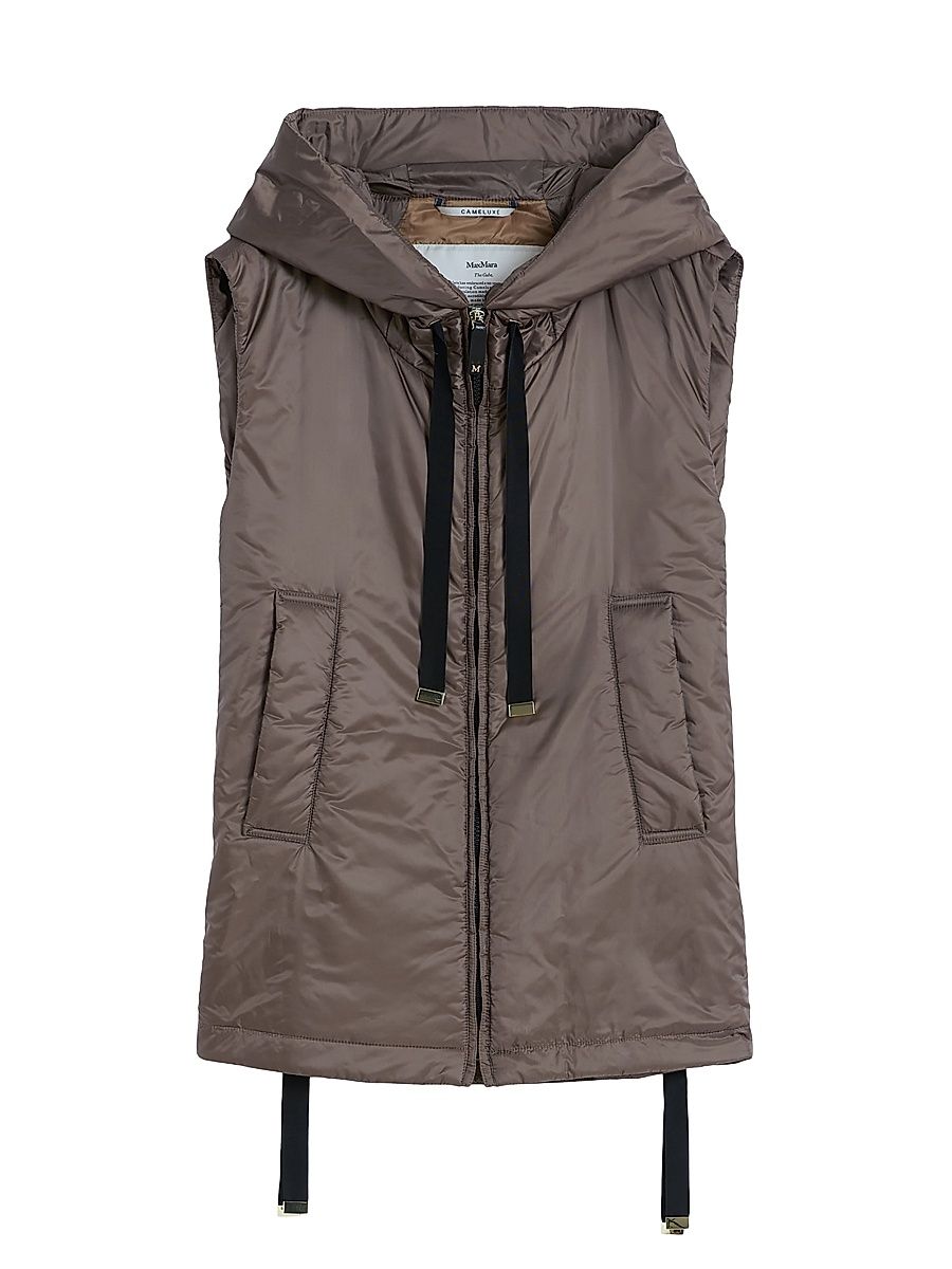 Women's Padded Hooded Gilet in Water Repellent Canvas - Hazelnut Brown - Size 16