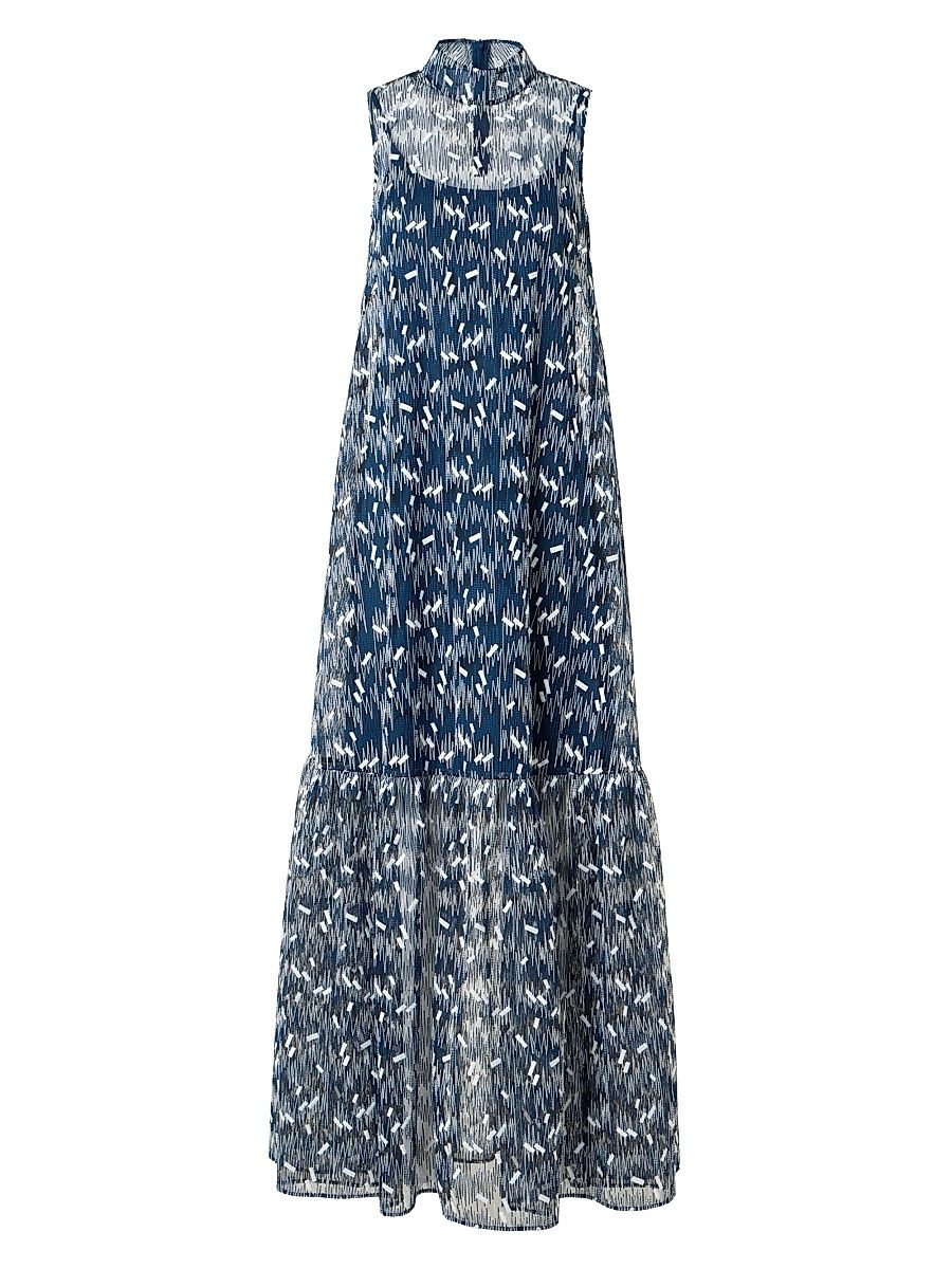 Women's Scribble Dot Embroidered Tulle Maxi Dress - Dark Blue Cream - Size 18