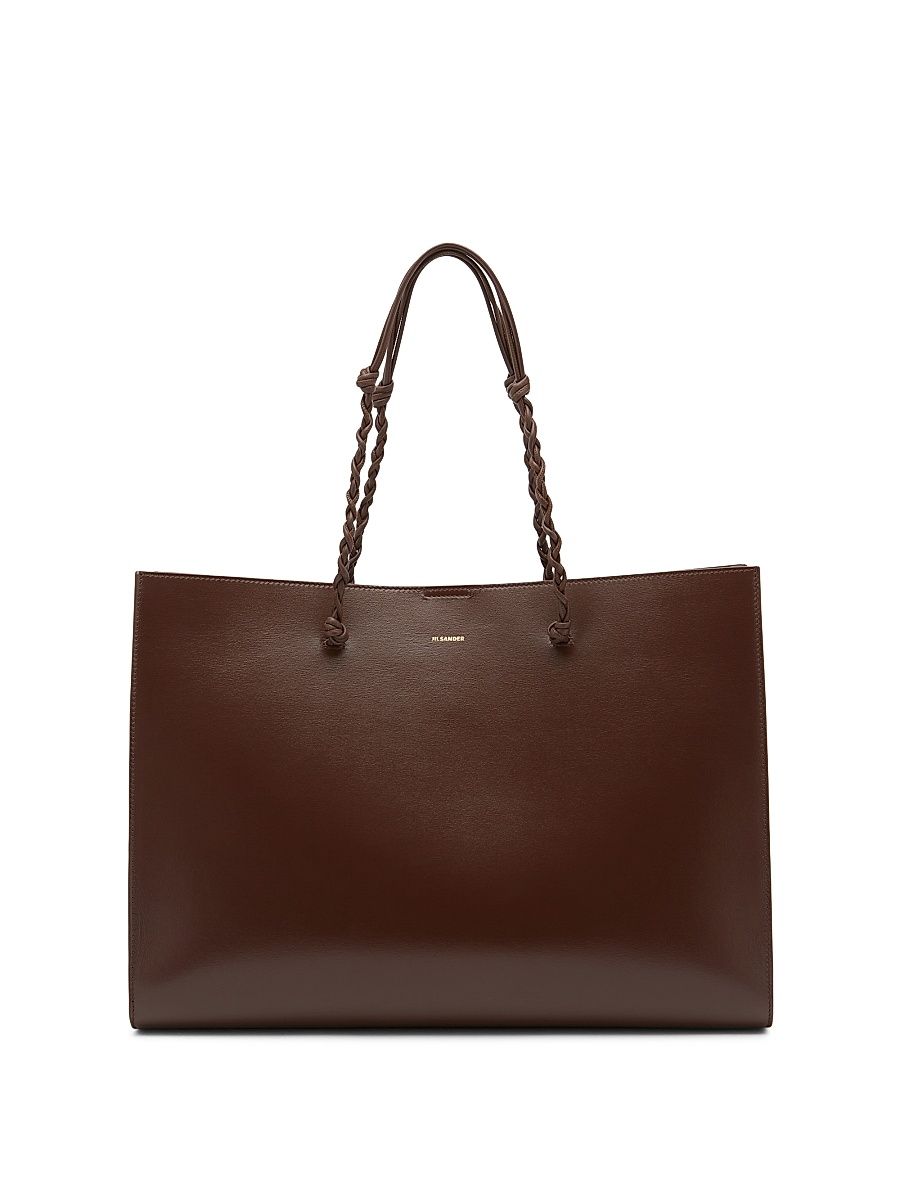 Women's Tangle East-West Leather Shopper Tote Bag - Dark Earth