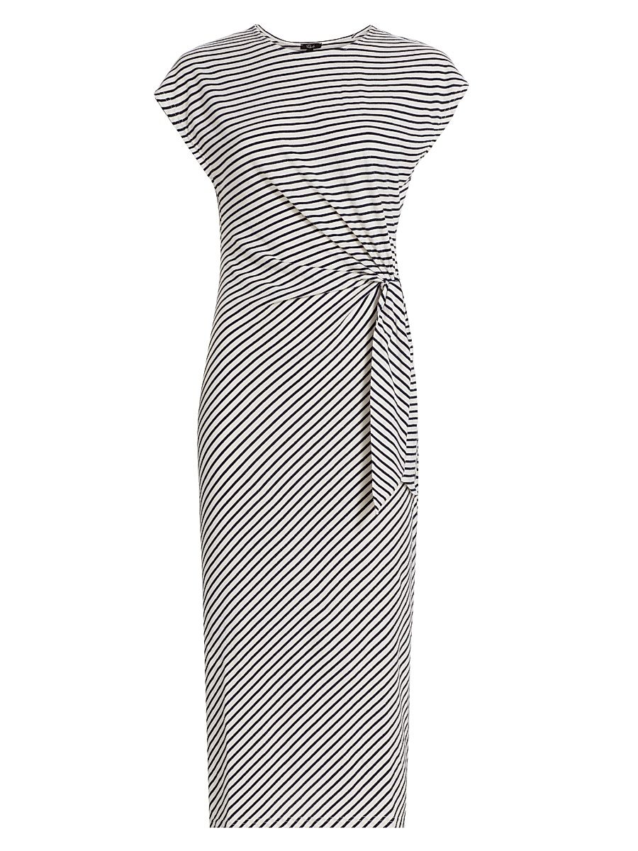 Women's Selah Striped Side-Tie Midi-Dress - Ivory Navy Micro Stripe - Size XL