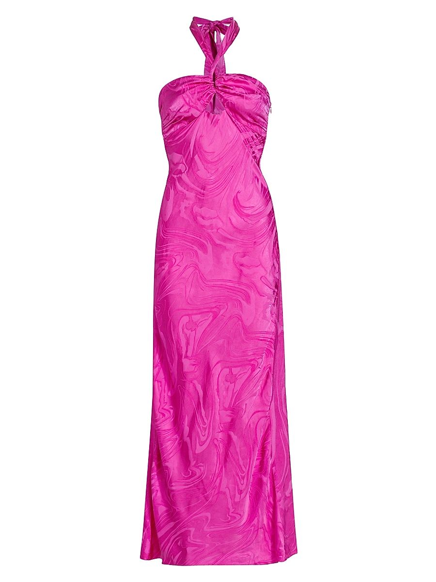 Women's Toula Marbled Satin Floor-Length Dress - Magenta - Size Large