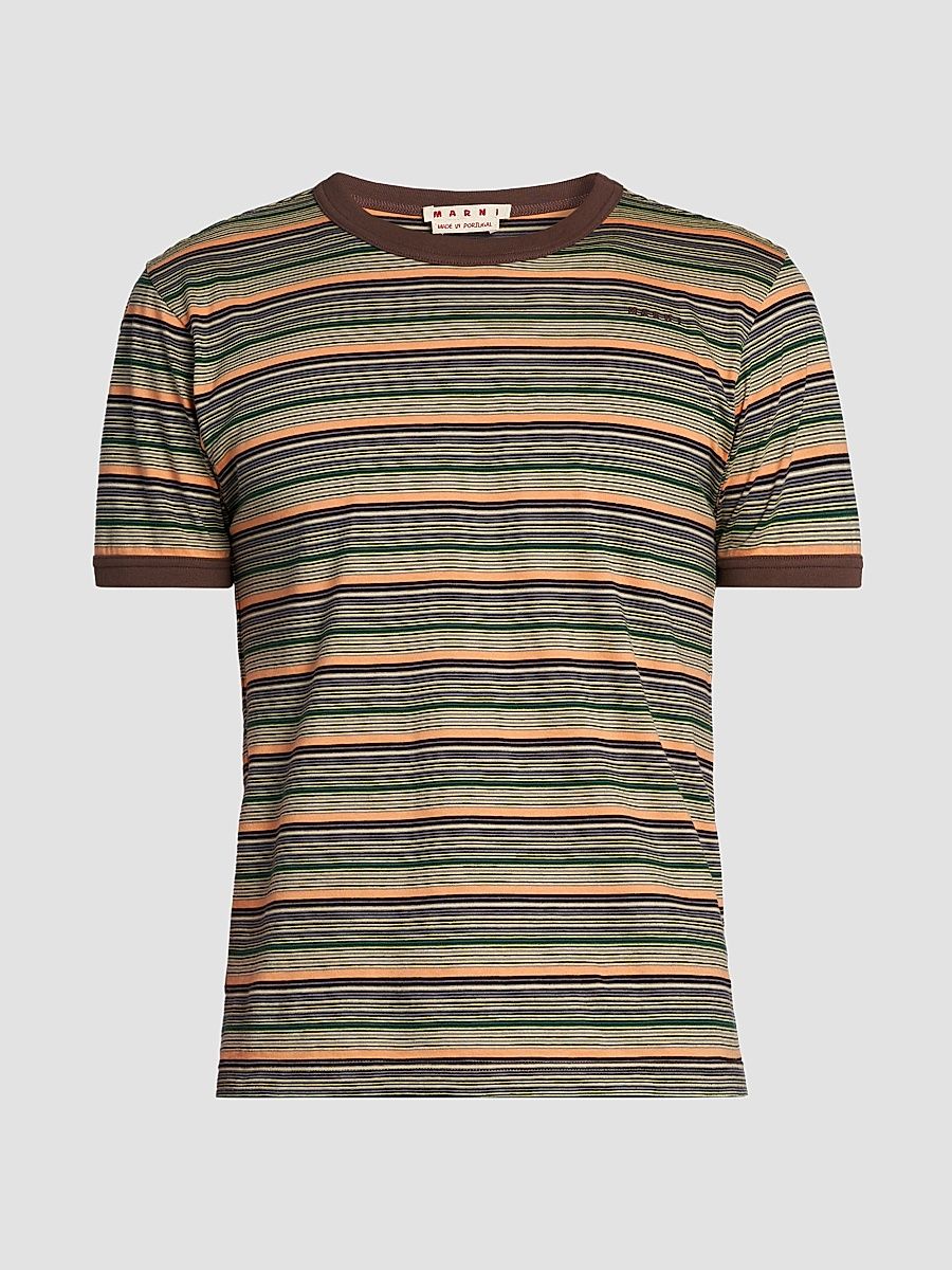 Men's Striped Cotton Crewneck T-Shirt - Alkekengi - Size 44