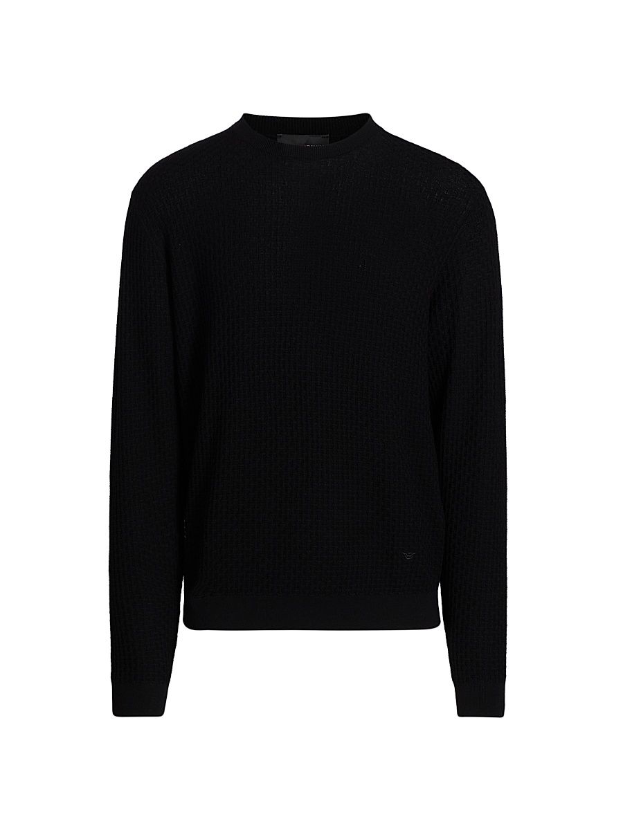 Men's Tonal Basket Weave Virgin Wool Sweater - Black - Size XXL