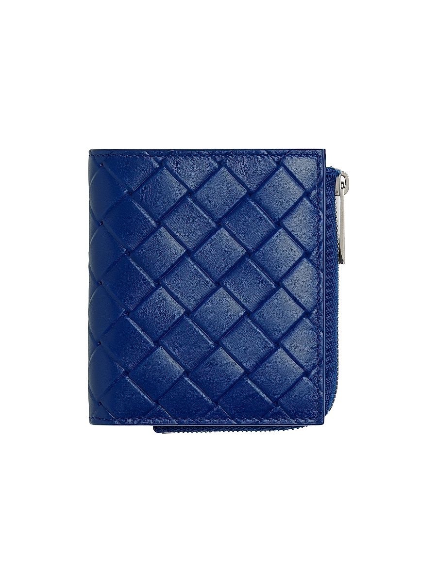 Men's Intrecciato Stamp Leather Bifold Wallet - Blue Royal Silver