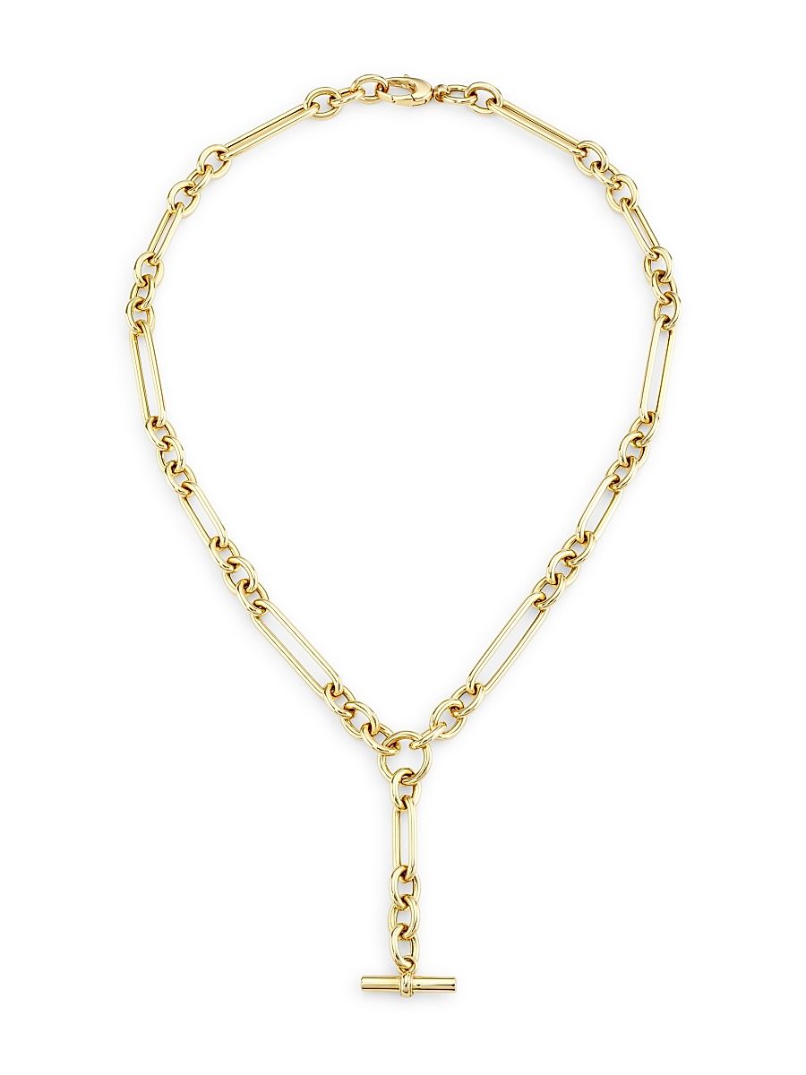 Women's 14K Yellow Gold Mixed-Link Lariat Necklace/18" - Gold