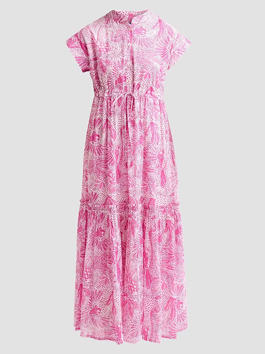 Women's Mumi Floral Cotton Tie Midi Dress - Pink Lush Island - Size XS