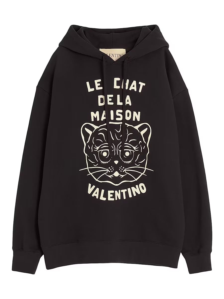 Men's Cotton Sweatshirt with Chat De La Maison Patch - Black - Size Small