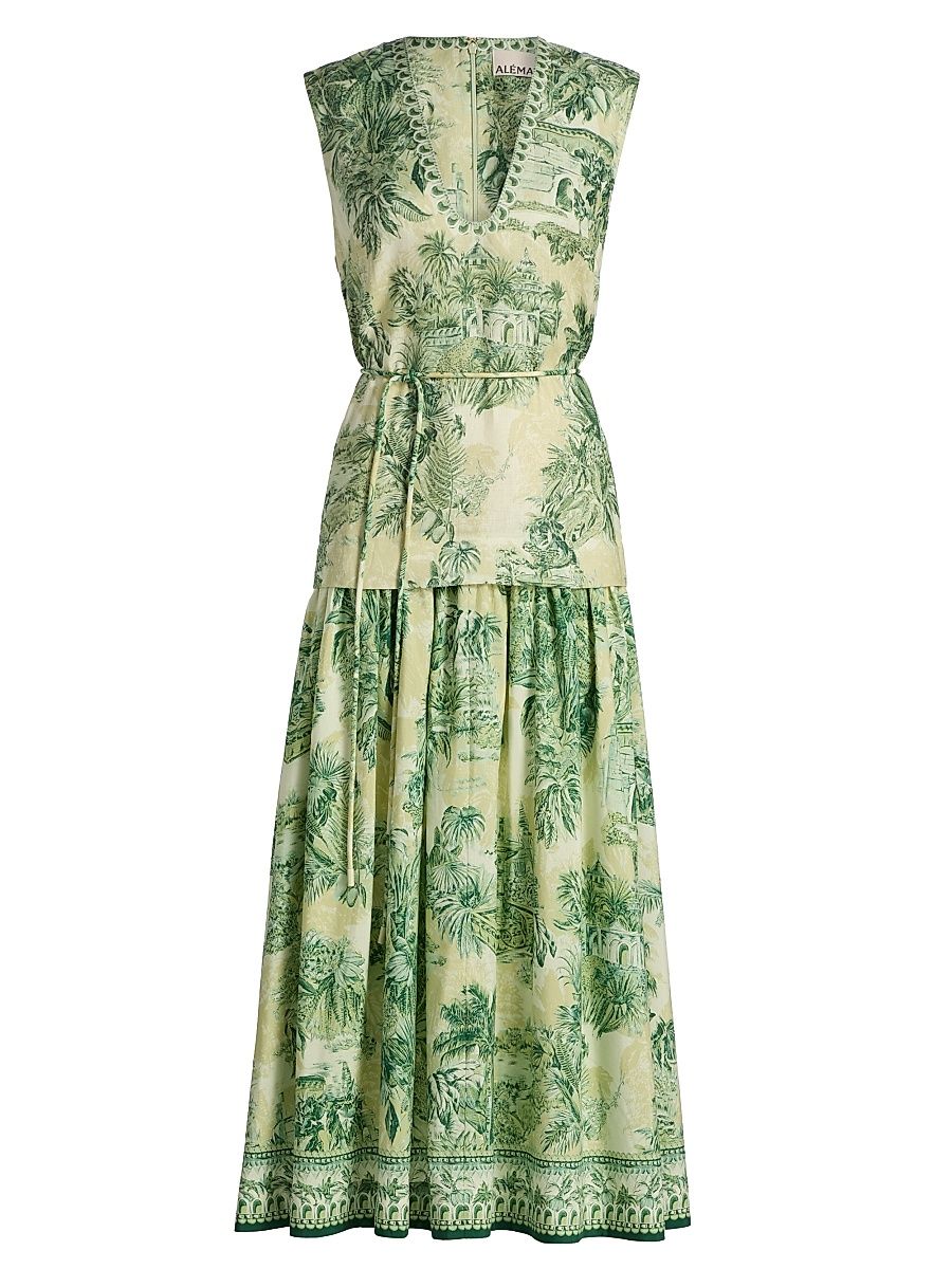 Women's Sara Printed Cotton-Silk Midi-Dress - Green - Size 8