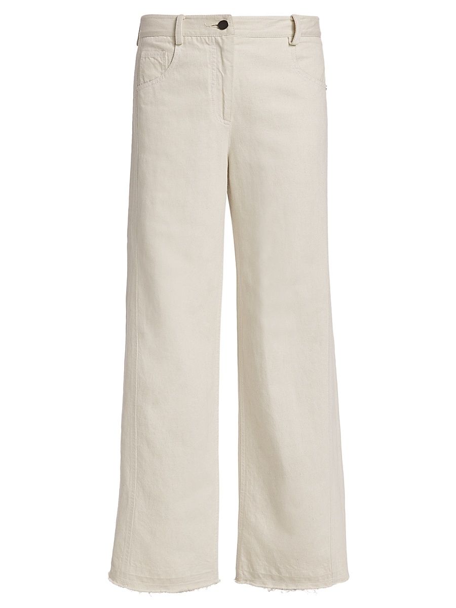 Women's Cotton & Linen Wide-Leg Pants - Natural - Size 6