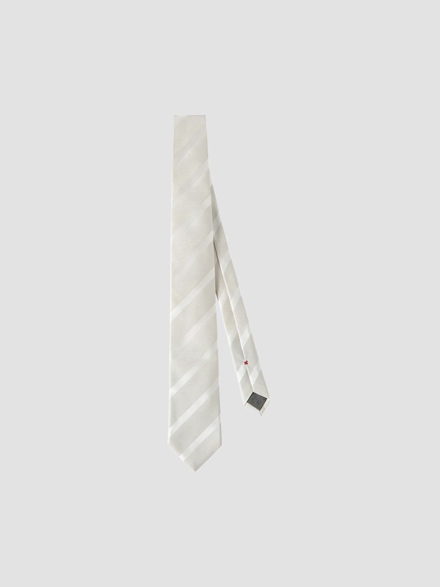 Brunello Cucinelli Men's Silk Diagonal Tie with Regimental Stripe - Panama