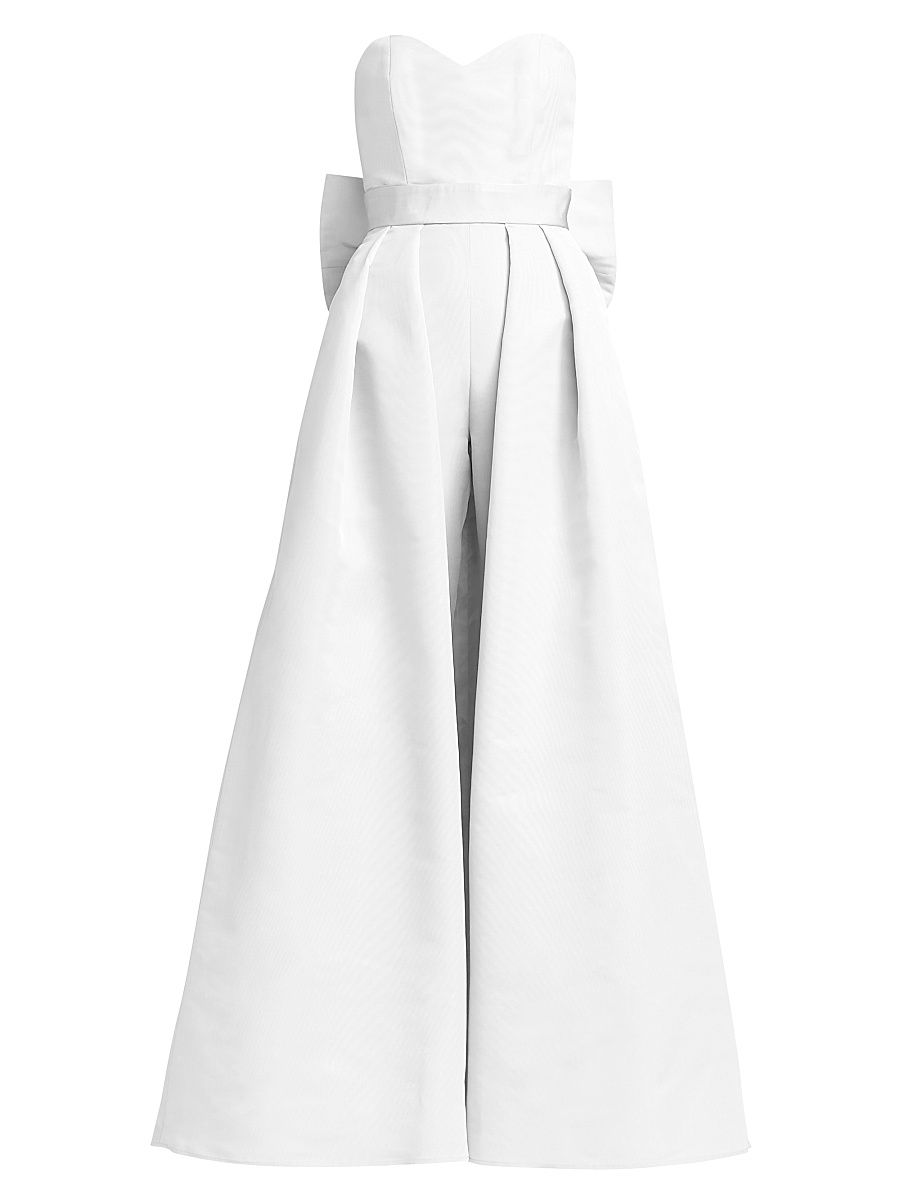 Women's Convertible Bow-Embellished Silk Faille Jumpsuit - White - Size 0