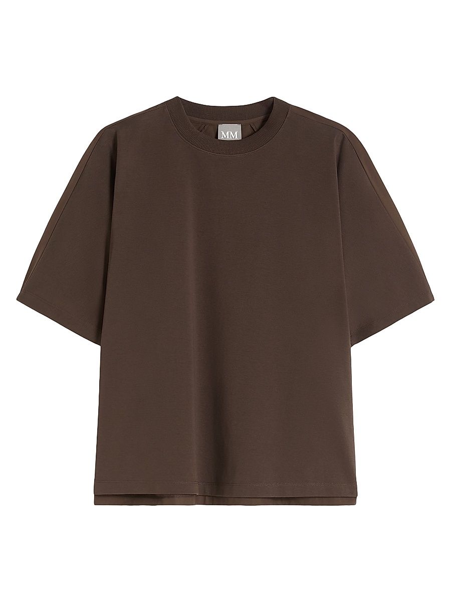 Women's Jersey and Cotton Poplin T-Shirt - Dark Brown - Size XL