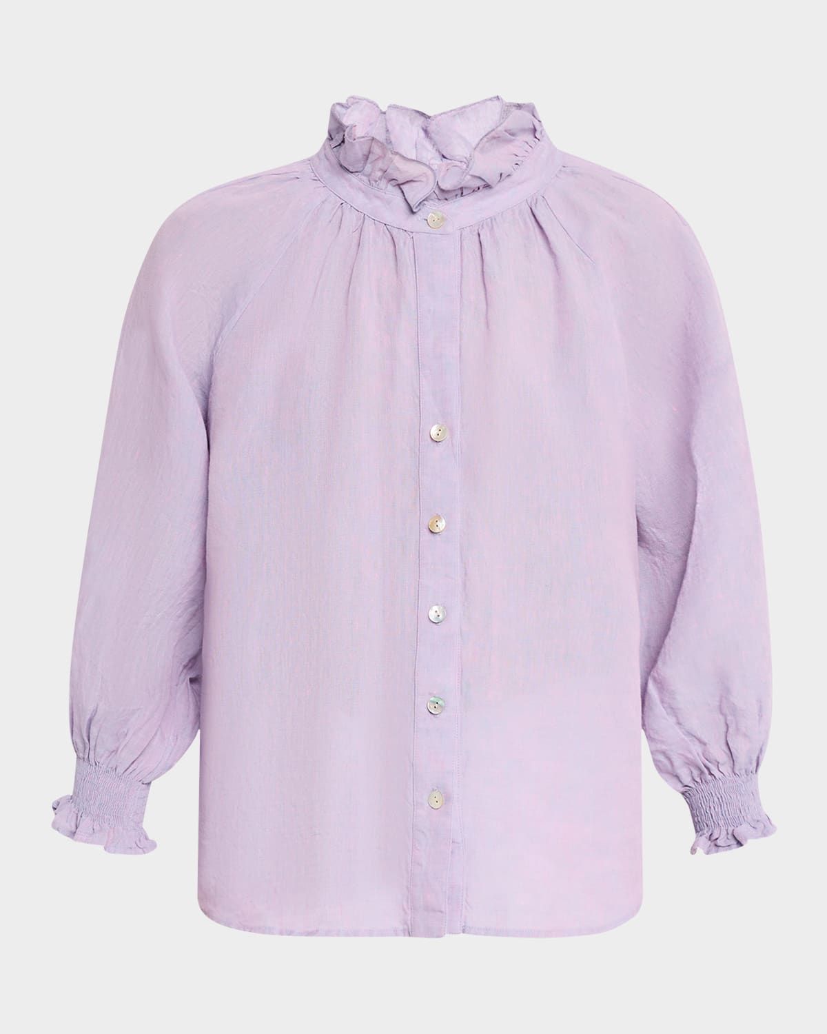 Fiona Ruffle-Trim Linen Chambray Shirt