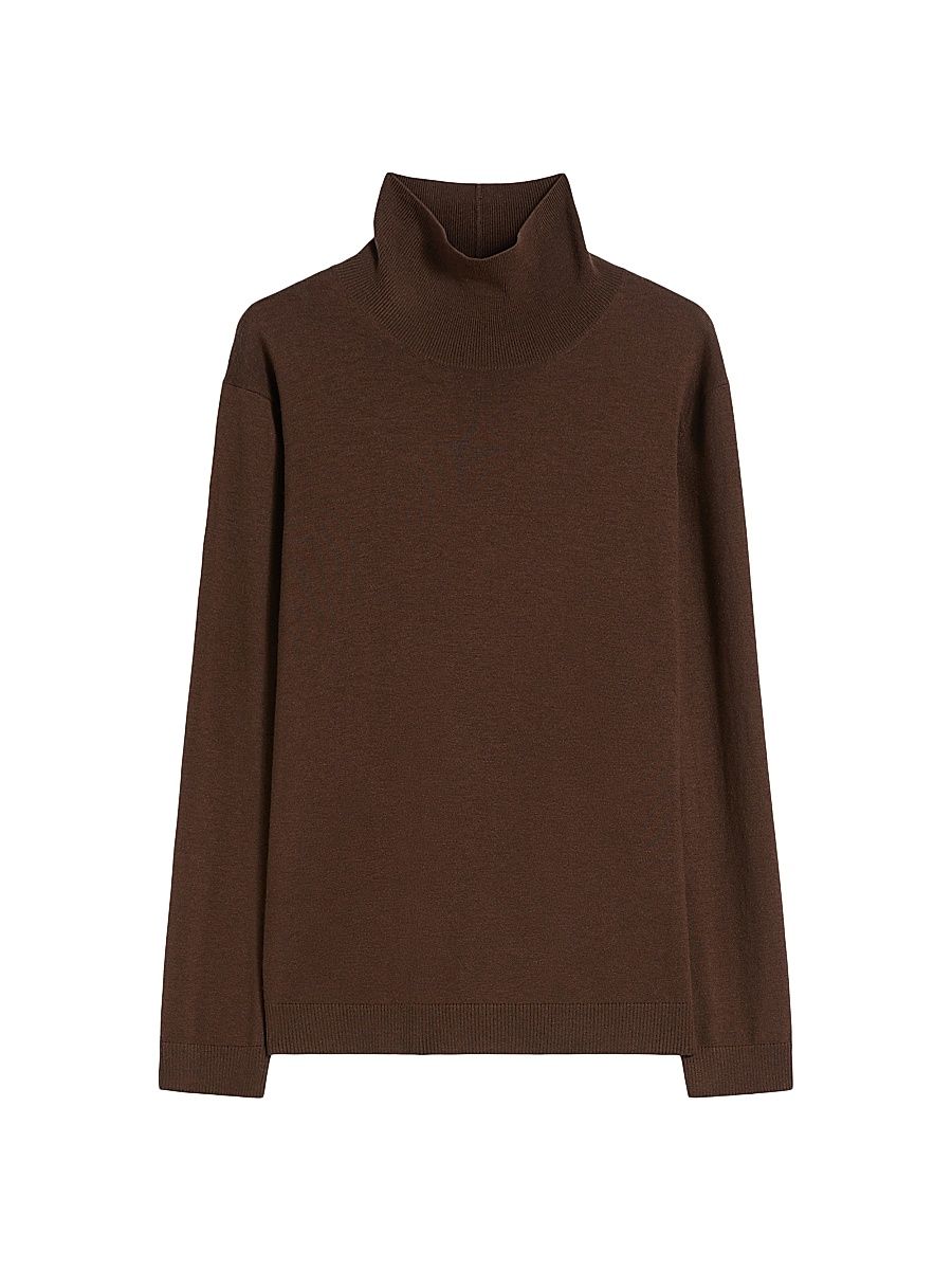 Women's Wool and Silk Knit Turtleneck - Chocolate - Size XL