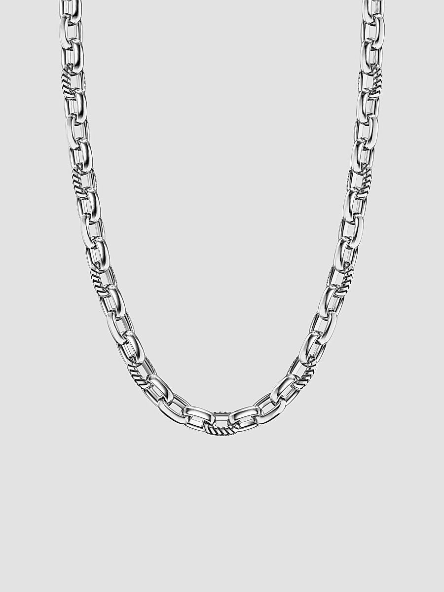 David Yurman Men's Chevron Oval Link Necklace in Sterling Silver, 10MM - Silver - Size 24