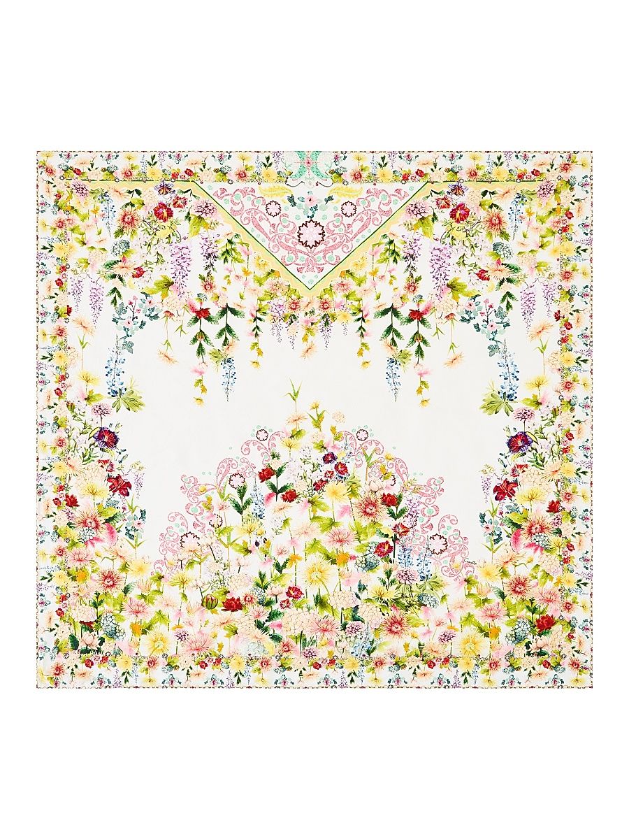 Women's Large Embellished Floral Silk Scarf - The Call Of Catalonia